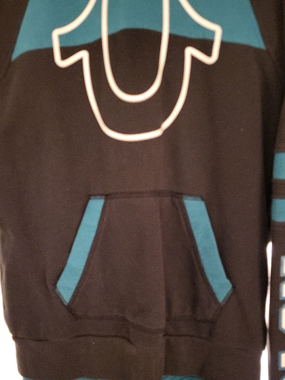 True Religion Teal and Black Logo Hooded Sweatsuit Xl